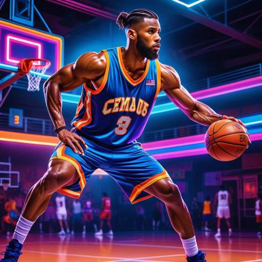 Muscular Centaur Basketball Player on Neon Urban Court