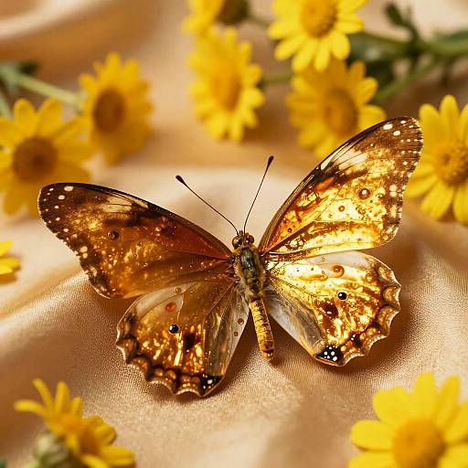 Golden Butterfly on Satin Fabric