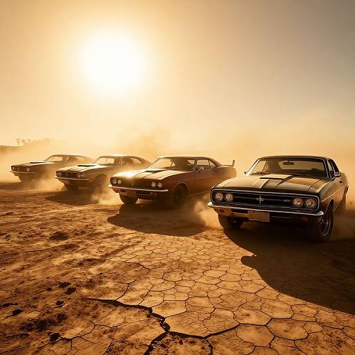 Vintage Muscle Cars in Desert