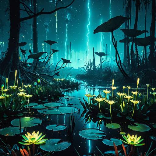 Neon Bioluminescent Swamp at Night Neon Bioluminescent Swamp at Night