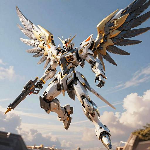 Futuristic Mecha Robot with Large Wings