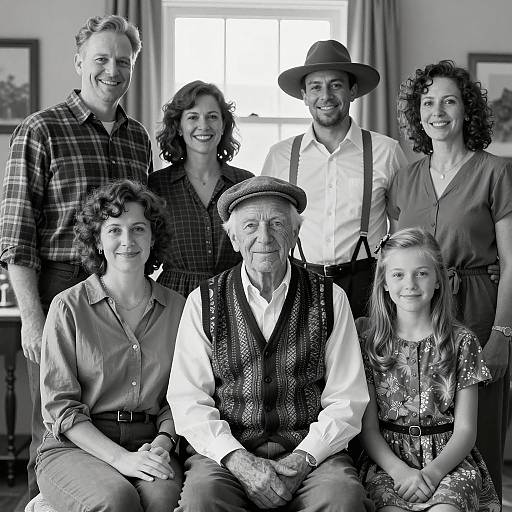 Nostalgic Family Gathering in Black and White