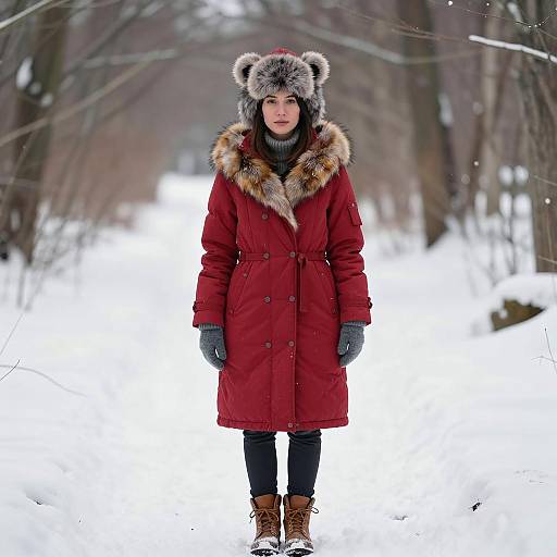 Elegant Winter Fashion in a Snowy Forest