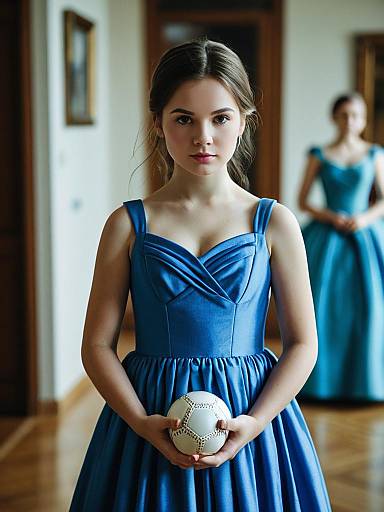Photorealistic Woman in Blue Ball Gown