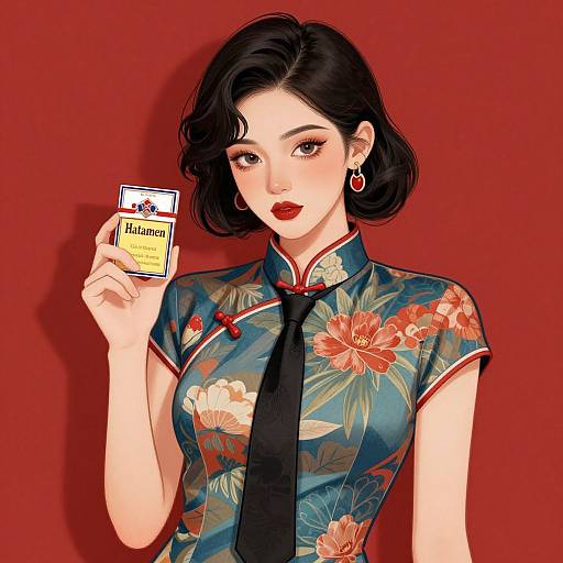 Stylish Cheongsam Woman with Cigarettes