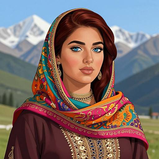 Pashtun Woman Against Mountain Backdrop