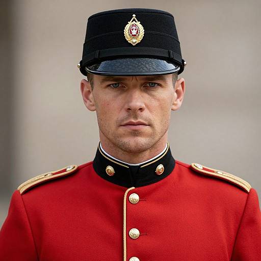 Commanding Man in Red Military Uniform