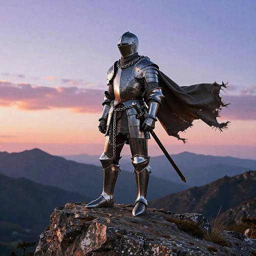Heroic Knight in Chain Armor at Dawn