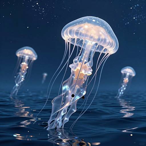 Jellyfish Ships on Liquid Silver Ocean
