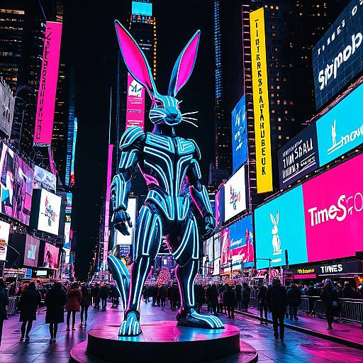 Futuristic Neon Jackrabbit Statue in Times Square