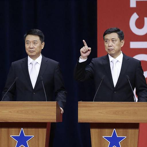 Dramatic Political Duo at Podiums