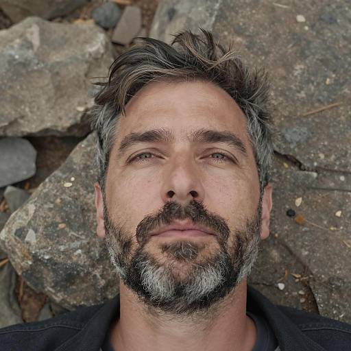 Contemplative Man on Rocky Ground