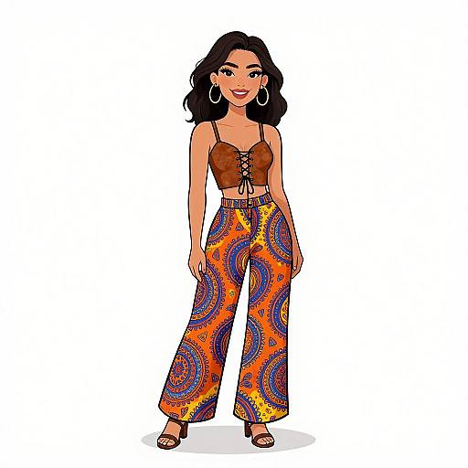 Bohemian Woman in Vibrant Paisley Pants