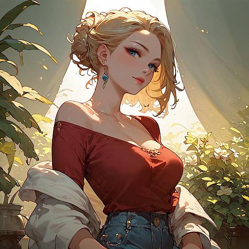 Blonde Woman in Denim at Dusk