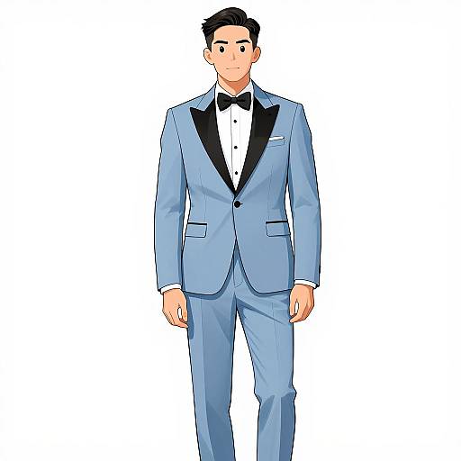 Elegant Man in Tailored Light Blue Tuxedo