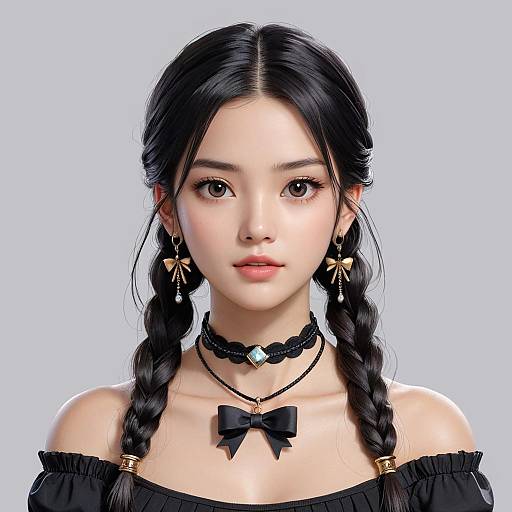 Realistic Portrait of Black-Haired Woman