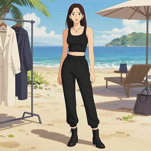 Chic Slim Woman at Beachside Workshop