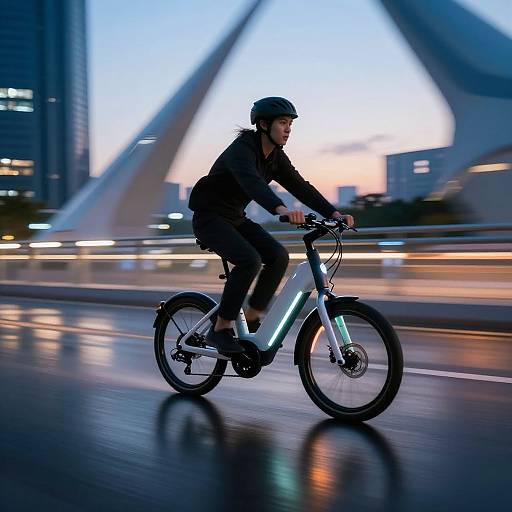 Futuristic Electric Bike Ride at Dusk