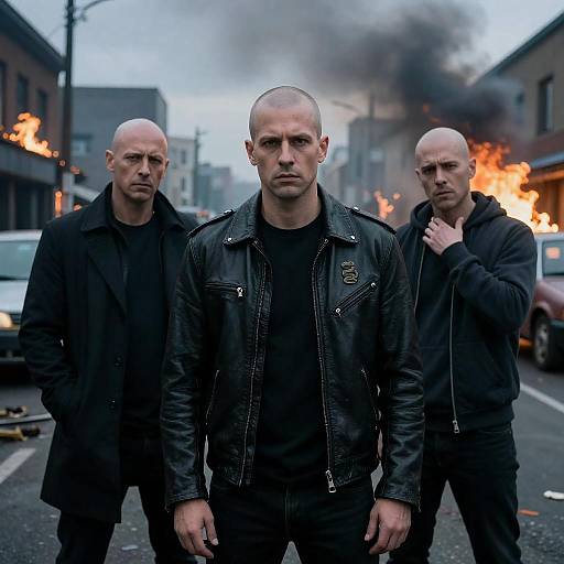 Intense Trio Amid Urban Chaos