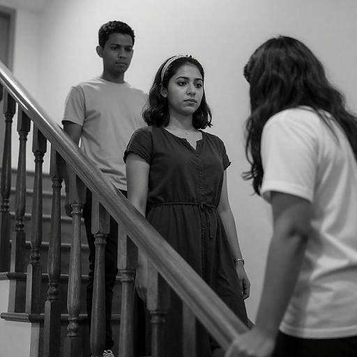 Black-and-White Staircase Portrait