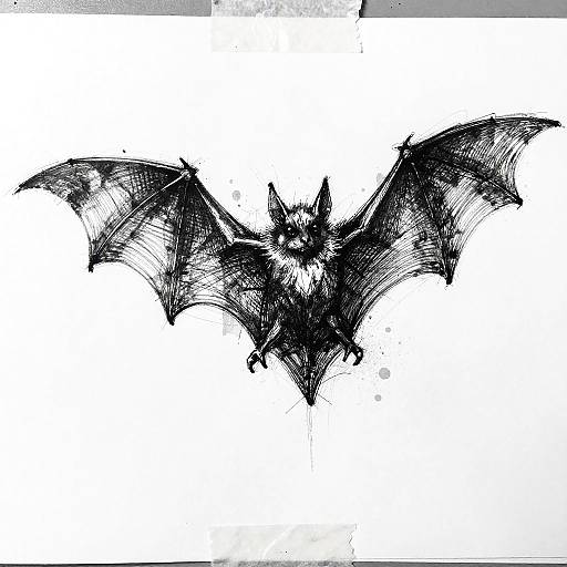 Charcoal Sketch of Bat with Wings