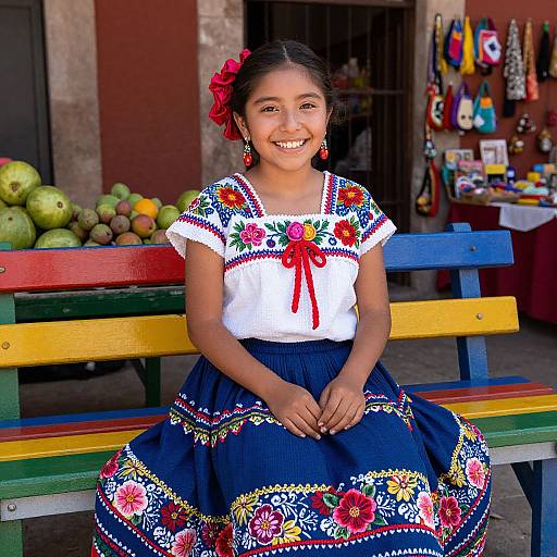 Cheerful Girl in Traditional Mexican Attire