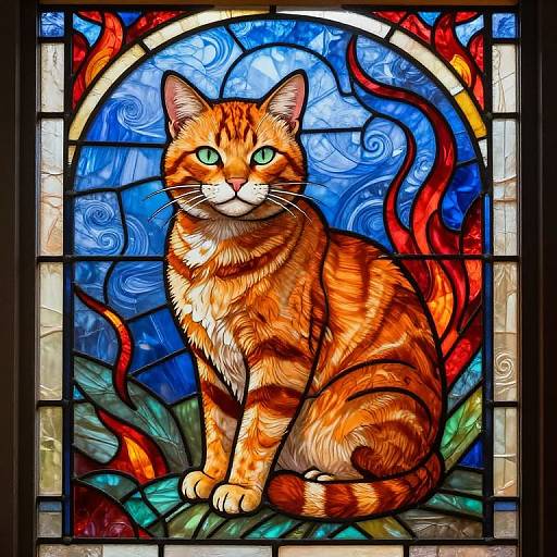 Whimsical Stained Glass Orange Tabby