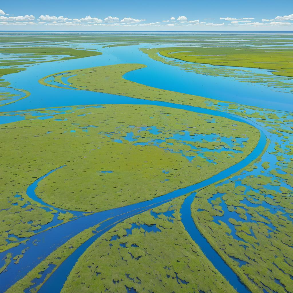 Vibrant Wetlands Under Clear Blue Skies