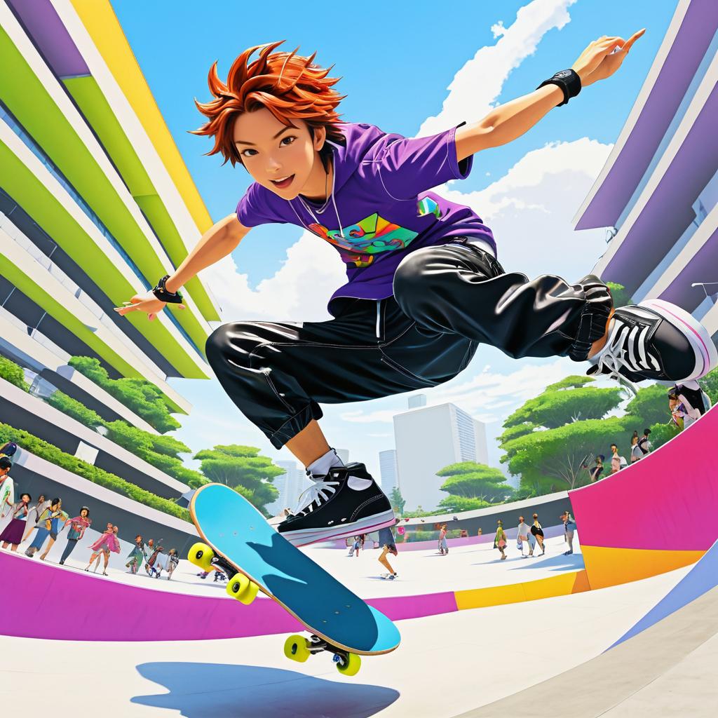 Dynamic Skater in Vibrant Skate Park