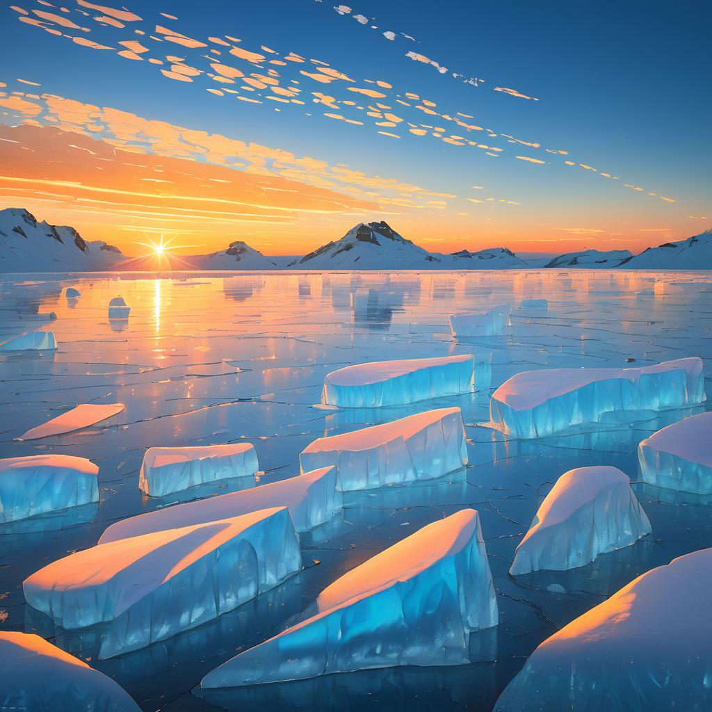 Vibrant Polar Ice Fields at Sunset