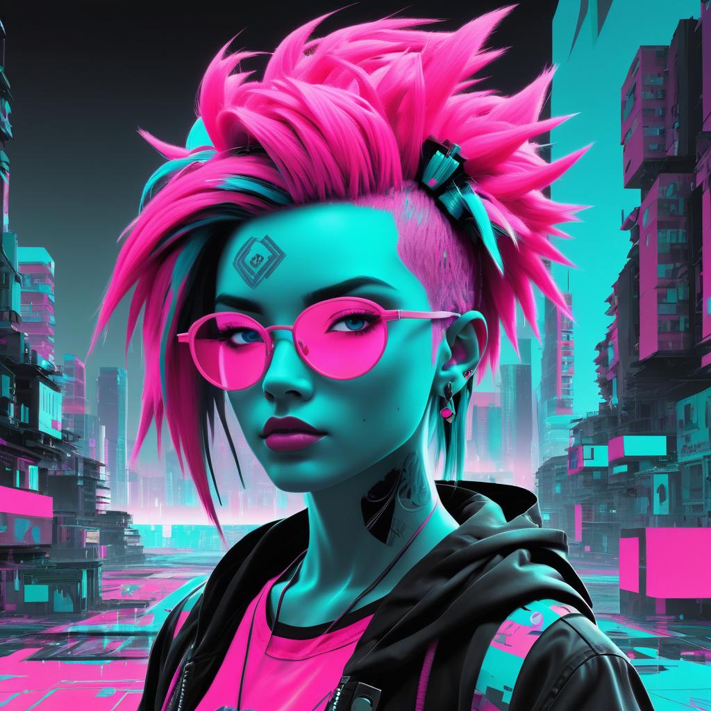 Vibrant Punk Sprite in Dystopian City