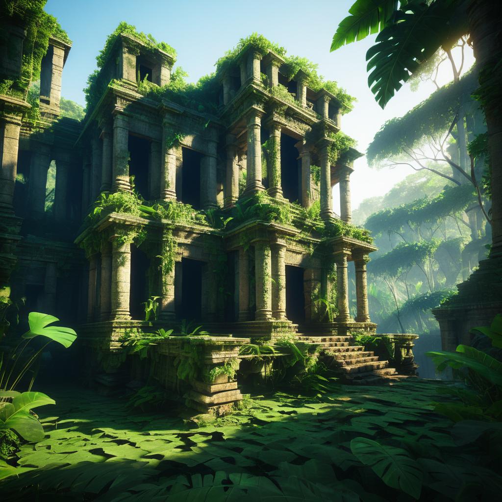 Ancient Jungle Ruin in Dappled Sunlight