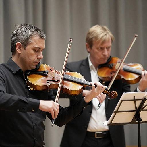 Two Men Playing Violins in Harmony