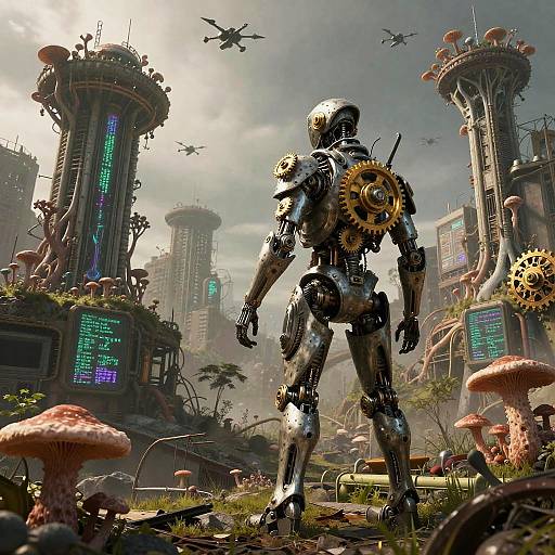 Clockwork Mycologist Mercenary Among Ruins