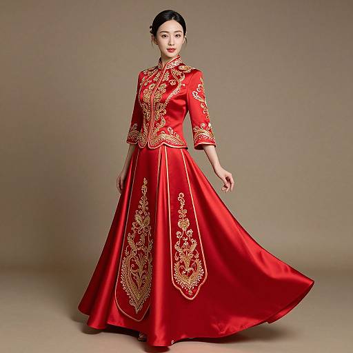 Elegant Woman in Red Qipao Dress