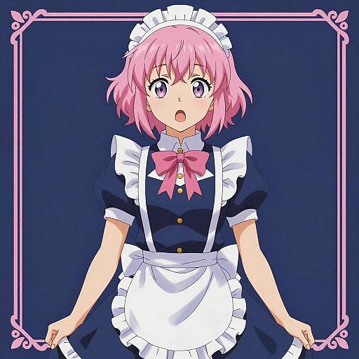 Surprised Pink-Haired Maid in Anime Style