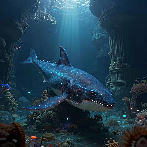 Bioluminescent Leviathan in Abyssal Cathedral