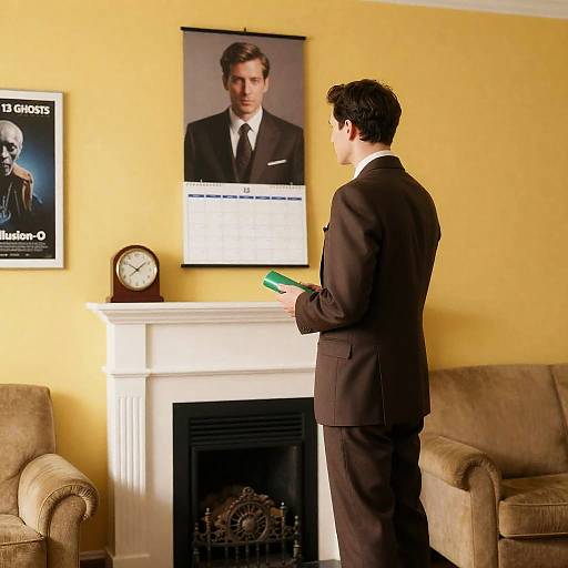 Man in Suit Amidst Yellow Room