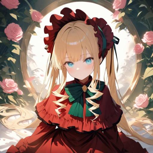 Shinku in a Red Dress with Flowers