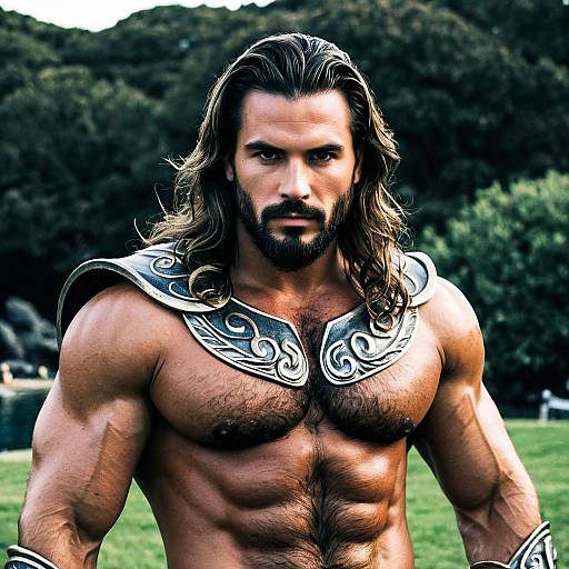 Muscular Man in Poseidon Costume Outdoors