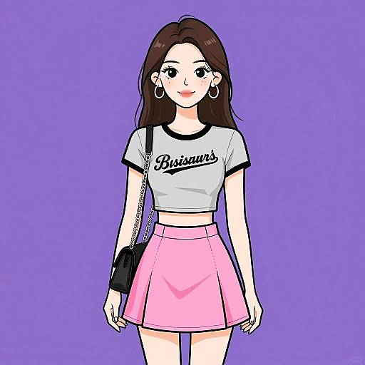 Trendy Woman in Crop Top and Pink Skater Skirt