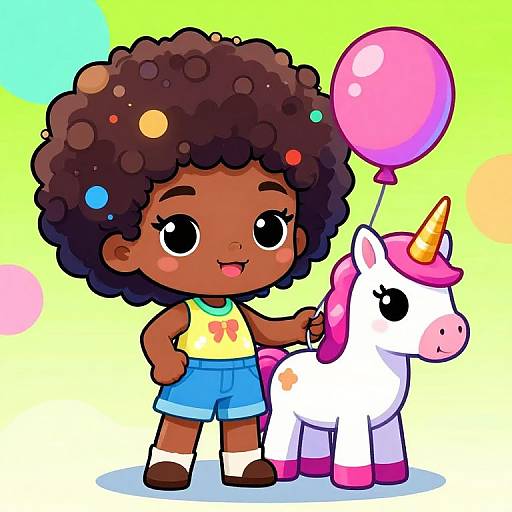 Chibi African Girl with Unicorn