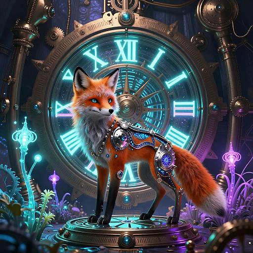 Clockwork Archivist Fox in Bioluminescent Vault