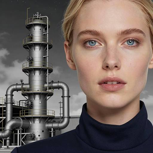 Blonde Woman with Industrial Nightscape