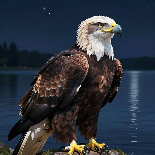 Majestic Eagle by Nighttime Lake
