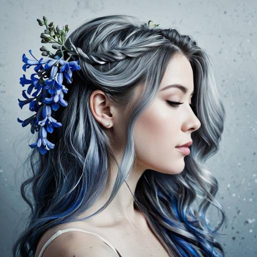 Profile of Young Woman with Bluebell Flowers in Hair