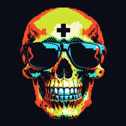 Pixelated Skull with Smiley and Coral