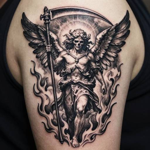 Monochrome Angel of Death Tattoo