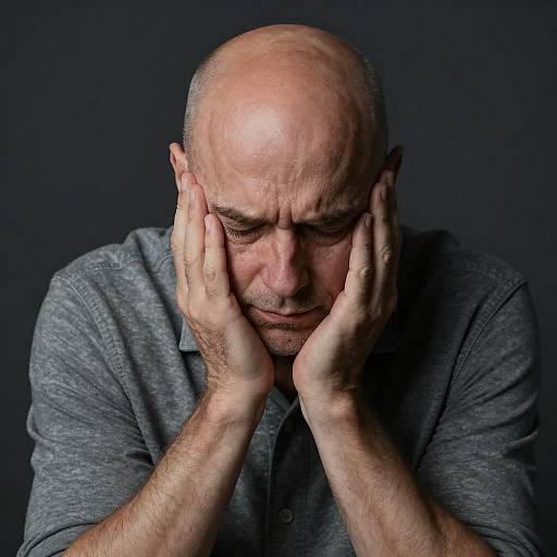 Sad Middle-Aged Man with Head in Hands