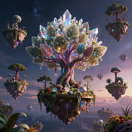 Celestial Terrarium with Crystal Tree and Floating Islands